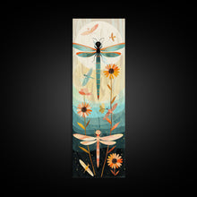 Load image into Gallery viewer, Dragonfly Gathering Night Glow Vibrant Colors Skinny Art Tall Art Framed Canvas Print Japanese Style Art Ukiyo-e Art Wood Block Print Insect Art
