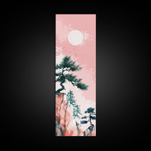 Carregar imagem no visualizador da galeria, Ethereal Reeds In Windy Meadow Blush Tones Skinny Art Tall Art Framed Canvas Print Japanese Style Art Ukiyo-e Art Wood Block Print Nature

