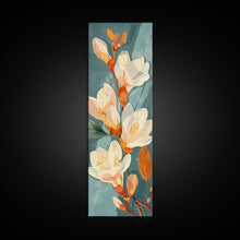 Load image into Gallery viewer, Light Cream Magnolia Blooms On Abstract Background Skinny Art Tall Art Framed Canvas Print Japanese Style Art Ukiyo-e Art Wood Block Print Delicate Decorative
