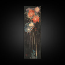 Cargar imagen en el visor de la galería, Colorful Fireworks Display Against A Dark Night Sky, Skinny Art Tall Wall Art Framed Canvas Print Japanese Style Art
