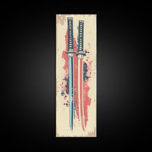 Carregar imagem no visualizador da galeria, Abstract Samurai Swords Framed Canvas Print Ukiyo-e Art Japanese Style Tall Art Skinny Art Wood Block Print
