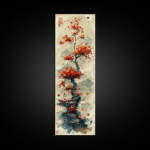 Load image into Gallery viewer, Autumn Bonsai Tree Traditional Japanese Style Nature Art On Framed Canvas Print In Ukiyo-e Art Design Tall Skinny Wood Block Wall Decor
