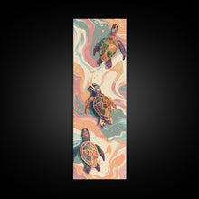 Load image into Gallery viewer, Sea Turtles Marine Life Japanese Style Art On Framed Canvas Print Ukiyo-e Tall Skinny Oceanic Wood Block Wall Decor
