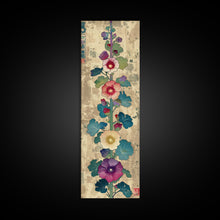 Cargar imagen en el visor de la galería, Colorful Hollyhock Flowers Traditional Japanese Woodblock Style Tall Skinny Framed Canvas Print Wall Art
