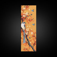 Carregar imagem no visualizador da galeria, Birds Among Autumn Leaves Japanese Style Tall Wall Art Skinny Framed Canvas Print Woodblock Print
