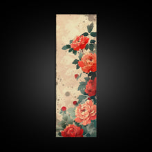 Load image into Gallery viewer, Vibrant Peonies Blooming Against A Soft Beige Background Traditional Japanese Aesthetic Tall Framed Canvas Print Floral Decor
