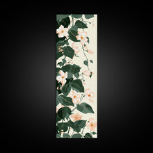 Load image into Gallery viewer, Creamy White Blossoms with Deep Green Leaves Overlapping on a Soft Background Ukiyo-e Art Japanese Framed Canvas Print Skinny Tall Art

