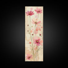 Load image into Gallery viewer, Delicate Pink Flowers with Tall Stems on a Subtle Beige Background Ukiyo-e Art Japanese Framed Canvas Print Skinny Tall Art
