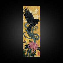 Carregar imagem no visualizador da galeria, Canvas Print Japanese Eagle In Flight Over Chrysanthemum Flowers, Bold Traditional Art For Statement Wall Piece, Cultural Home Decor
