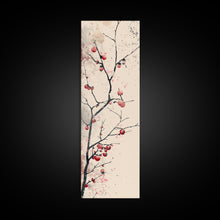 Cargar imagen en el visor de la galería, Minimalist Japanese Tree Branch With Red Berries, Ukiyo-e Woodblock Style Canvas, Framed Canvas Print, Japanese Tall Skinny Wall Art, Ready To Hang
