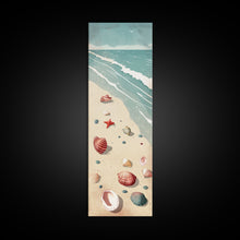 Load image into Gallery viewer, Japanese Style Art Featuring A Serene Beach Scene With Seashells And Gentle Waves, Skinny Art, Tall Art, Ukiyo-e Art, Framed Canvas Print, Wood Block Print
