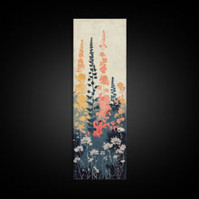 Carregar imagem no visualizador da galeria, Framed Canvas Print Of Elegant Wildflowers Set Against A Soft Background, Skinny Art, Tall Art, Japanese Style Art, Ukiyo-e Art, Wood Block Print
