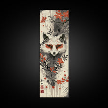 Load image into Gallery viewer, Fox Head Amidst Red Flowers On Textured Background Skinny Art Wood Block Print Framed Canvas Print

