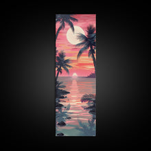 Load image into Gallery viewer, Serene Sunset With Palm Trees And Tranquil Ocean Reflection Ukiyo-e Wood Block Tall Skinny Art Framed Canvas Print

