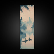 Load image into Gallery viewer, Tranquil Fishermen In Early Morning Misty Lake Scene Ukiyo-e Wood Block Skinny Tall Framed Canvas Print Japanese Style Art
