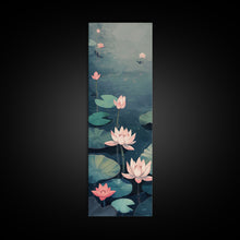 Carregar imagem no visualizador da galeria, Calm Water Lilies Floating On Still Pond With Subtle Ripples Ukiyo-e Skinny Tall Wood Block Framed Canvas Print Japanese Style Art
