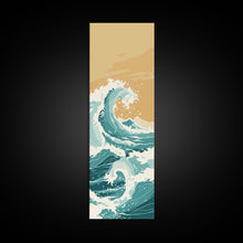 Load image into Gallery viewer, Majestic Ocean Wave In A Minimalist Style – Framed Canvas Print With Skinny Art And Tall Art Featuring Ukiyo-E Art And Japanese Style Art
