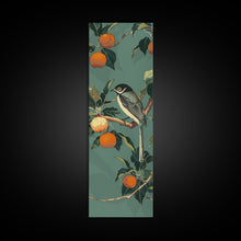 Load image into Gallery viewer, Elegant Bird Among Persimmons On A Green Canvas, Skinny Wall Art With Framed Canvas Print In Japanese Style Art For Feng Shui Decor
