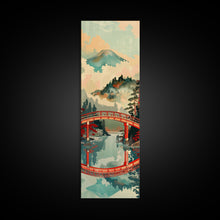 Load image into Gallery viewer, Stunning Mount Fuji With Red Bridge Reflection, Skinny Tall Framed Canvas Print, Feng Shui-Inspired Japanese Style Art For Wall Art
