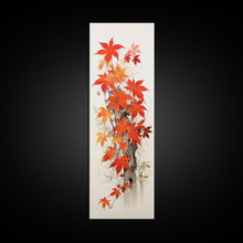 Carregar imagem no visualizador da galeria, Brilliant Red Leaves On A Twisted Tree, Framed Canvas Print In Skinny Tall Style, Ideal For Feng Shui Wall Art In Japanese Style Art
