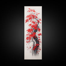 Carregar imagem no visualizador da galeria, Autumn Leaves On A Twisted Trunk, Tall Skinny Canvas Print, Perfect For Feng Shui Spaces, Japanese Style Wall Art
