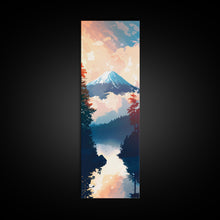 Load image into Gallery viewer, Skinny Art Tall Art Framed Canvas Print Japanese Style Art Mount Fuji At Sunrise Reflection Wood Block Print Ukiyo-e Feng Shui Wall Art
