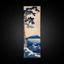 Load image into Gallery viewer, Skinny Art Tall Art Framed Canvas Print Japanese Style Art Blue Pine Tree Mount Fuji Wood Block Print Ukiyo-e Feng Shui Wall Art
