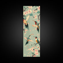 Load image into Gallery viewer, Hummingbirds And Cherry Blossoms In Japanese Style Canvas, Ukiyo-e Inspired Woodblock Art, Framed Canvas Print, Japanese Tall Skinny Wall Art, Ready To Hang
