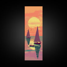 Load image into Gallery viewer, Sailing Boats In The Sunset Over Serene Waters In Japanese Style Ukiyo-e Art Framed Canvas Print Skinny Art Tall Art
