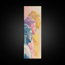 Cargar imagen en el visor de la galería, Colorful Buddha Statues Skinny Art Wood Block Print Japanese Style Art Framed Canvas Print Tall Art Ukiyo-e Art
