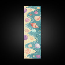 Load image into Gallery viewer, Shells On Shoreline Canvas In Ukiyo-e Style, Japanese Woodblock Print, Framed Canvas Print, Tall Skinny Japanese Wall Art, Ready To Hang
