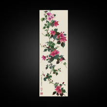 Load image into Gallery viewer, Pink Hibiscus Flowers On Branch Skinny Art Wood Block Print Japanese Style Art Framed Canvas Print Tall Art Ukiyo-e Art
