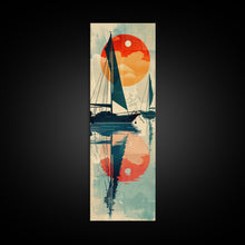 Load image into Gallery viewer, Serene Sunset Sailing Skinny Art Tall Art Japanese Ukiyo-e Inspired Ocean Framed Canvas Print for Home and Office Decor
