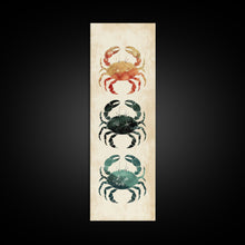Load image into Gallery viewer, Coastal Crabs Skinny Art Tall Art Japanese Ukiyo-e Inspired Nautical Framed Canvas Print for Beach House or Ocean Lovers
