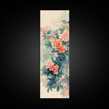 Load image into Gallery viewer, Azalea Blossoms Skinny Art Tall Art Japanese Ukiyo-e Inspired Floral Framed Canvas Print for Elegant and Timeless Decor
