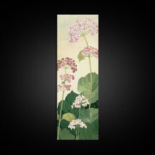 Load image into Gallery viewer, Towering Flower Stalks with Soft Green Leaves against a Pale Background - Skinny Art, Japanese Wall Decor, Framed Canvas Print, Ukiyo-e Style
