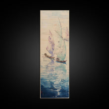 Load image into Gallery viewer, Sailboats On Calm Sea Canvas In Japanese Ukiyo-e Style, Traditional Woodblock Print, Framed Canvas Print, Tall Skinny Japanese Wall Art, Ready To Hang

