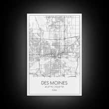 Load image into Gallery viewer, Des Moines Street Map, Iowa Map, City Map Art, Minimalist Art, Wall Art, Canvas Print, Girlfriend Gift, Travel Wall Art, Dorm Room Art
