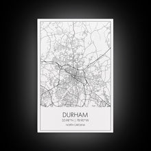 Load image into Gallery viewer, Durham Street Map, North Carolina Map, City Map Art, Minimalist Art, Wall Art, Canvas Print, Traveler Gift, Travel Wall Décor

