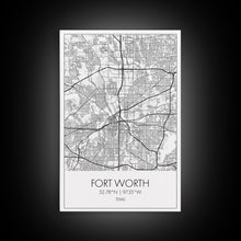 Load image into Gallery viewer, Fort Worth Street Map, Texas Map, City Map Art, Minimalist Art, Wall Art, Canvas Print, Travel Wall Art, Gifts For Women, Man Cave Décor
