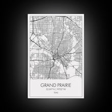 Load image into Gallery viewer, Grand Prairie Street Map, Texas Map, City Map Art, Minimalist Art, Wall Art, Canvas Print, Black And White, Travel Print, Anniversary Gift
