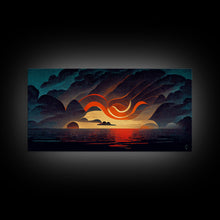 Carregar imagem no visualizador da galeria, Abstract art deco sunset canvas print, sunset over the vast ocean, living room art
