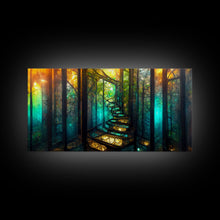 Cargar imagen en el visor de la galería, Fantasy wall art, canvas print, magical forest, fantasy landscape art, ready to hang wall art, bioluminescent glowing fantasy wall decor
