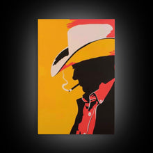 Load image into Gallery viewer, Cowboy Silhouette with Hat and Cigarette - Framed Canvas Print, Western Pop Art, Rustic Decor for Living Room or Office
