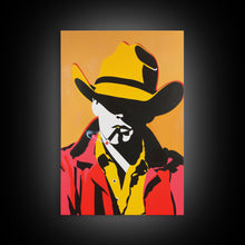 Load image into Gallery viewer, Bold Cowboy Silhouette with Cigarette | Framed Canvas Print | Western Wall Art | Cowboy Art | Living Room Decor | Rustic Home Decor
