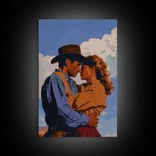 Cargar imagen en el visor de la galería, Classic Western Love Scene Under Blue Sky - Framed Canvas Print, Rustic Cowboy Decor, Living Room Art, Romantic Wall Art for Home
