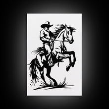 Load image into Gallery viewer, Dynamic Cowboy on Rearing Horse - Framed Canvas Print, Western Wall Art, Rustic Decor, Living Room and Bedroom Art Print
