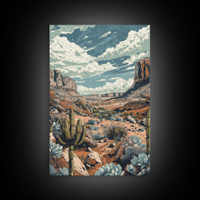 Carregar imagem no visualizador da galeria, Vintage Western Desert Landscape Art Print, Retro Cactus Framed Canvas, Scenic Southwest Artwork, Unique Desert Wall Decor
