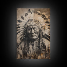 Load image into Gallery viewer, Native American Chief Portrait - Sepia Canvas Print, Historical Wall Art, Indigenous Art for Home, Rustic Native American Decor
