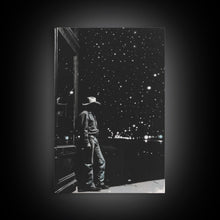 Load image into Gallery viewer, Cowboy in Starry Night Print - Framed Canvas Wall Art, Rustic Western Decor, Starry Sky Cowboy Artwork for Living Room, Night Sky Art
